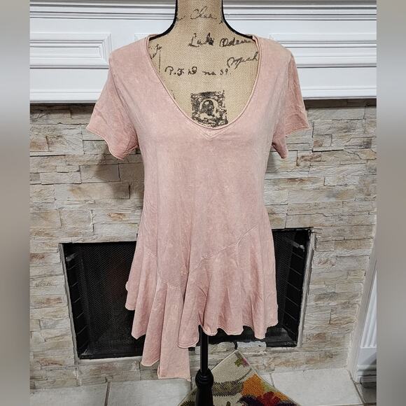Eri + Ali pale pink peplum asymmetrical hem boho‎ blouse size small - Picture 1 of 7
